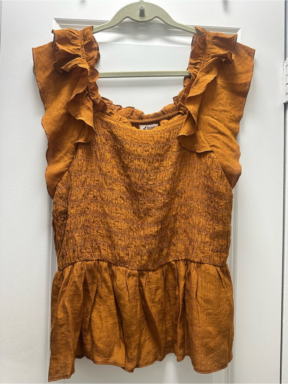 Nanette Lepore Mustard Ruffled Peplum Top
